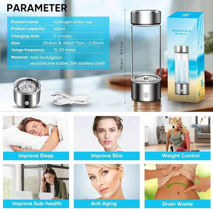 420Ml Hydrogen-Rich Water Cup Electric Hydrogen Rich Water Generator Bottle Titanium Quality Filter Portable Antioxidant Lonizer