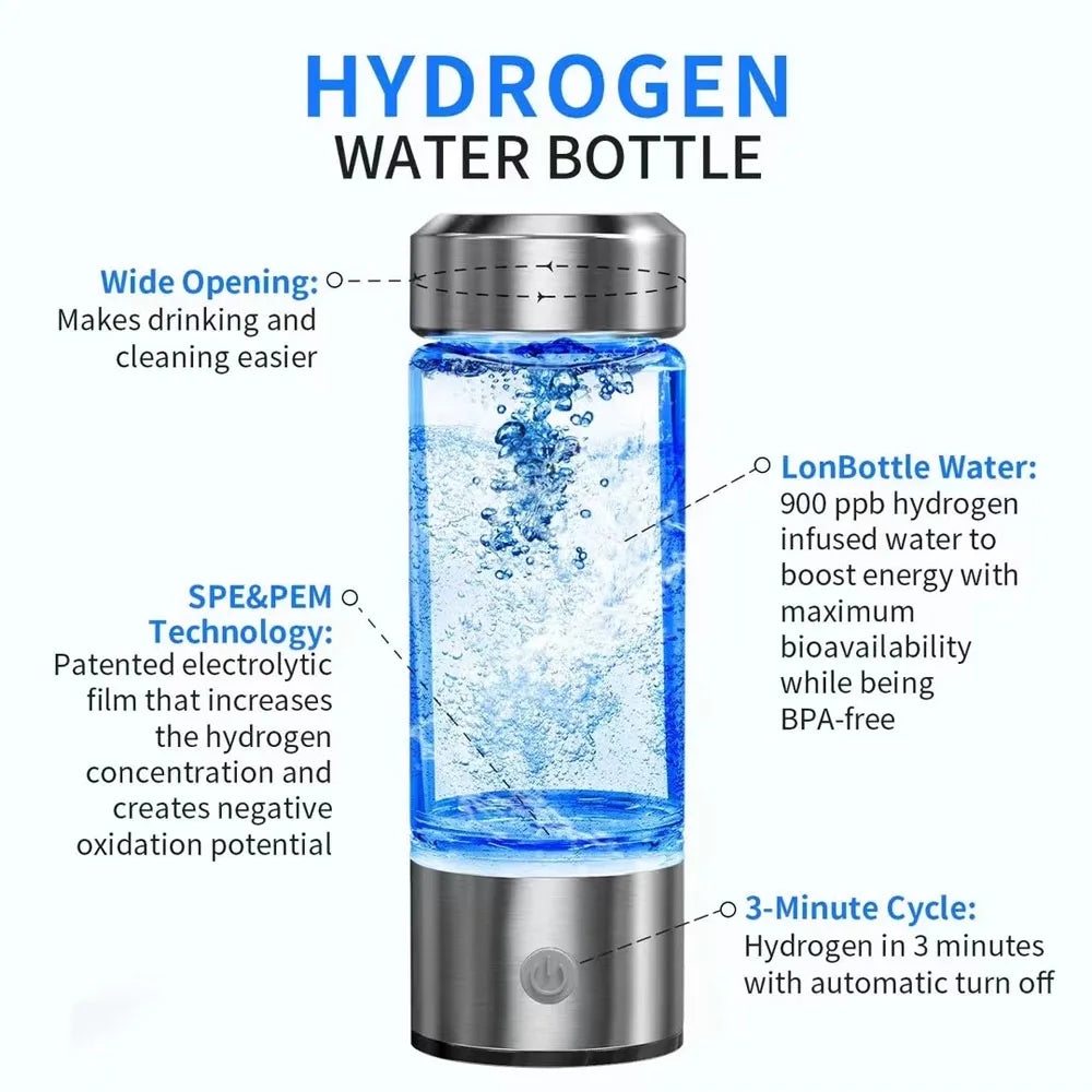 420Ml Hydrogen-Rich Water Cup Electric Hydrogen Rich Water Generator Bottle Titanium Quality Filter Portable Antioxidant Lonizer